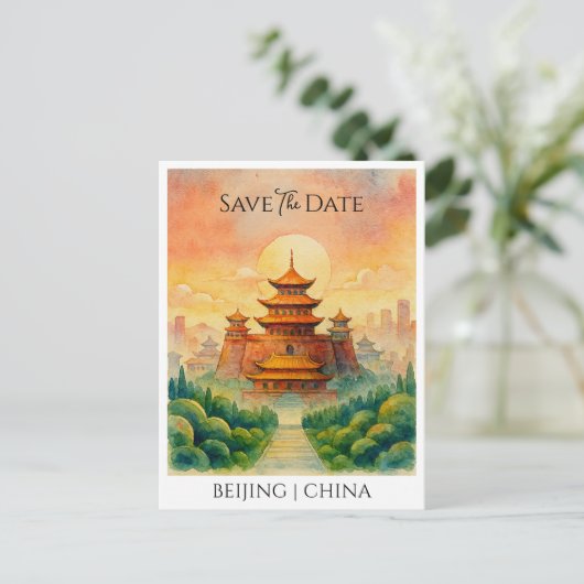 Save the Date Aankondiging Beijing China retro Briefkaart (Staand voorkant)