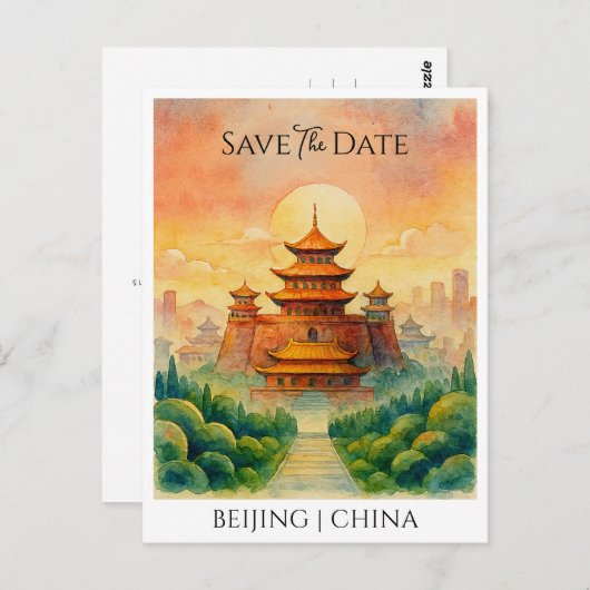 Save the Date Aankondiging Beijing China retro Briefkaart (Voorkant / Achterkant)