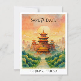 Save the Date Aankondiging Beijing China retro Briefkaart