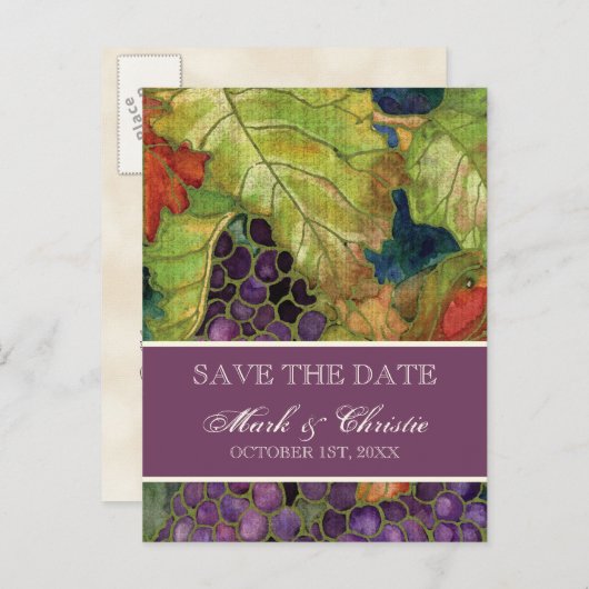 Save the Date Aankondiging Herfst Druivenblad (Voorkant / Achterkant)