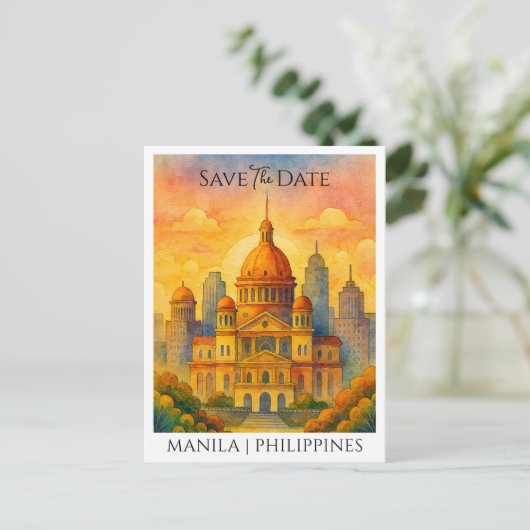 Save the Date Aankondiging Manila Filipijnen Briefkaart (Staand voorkant)