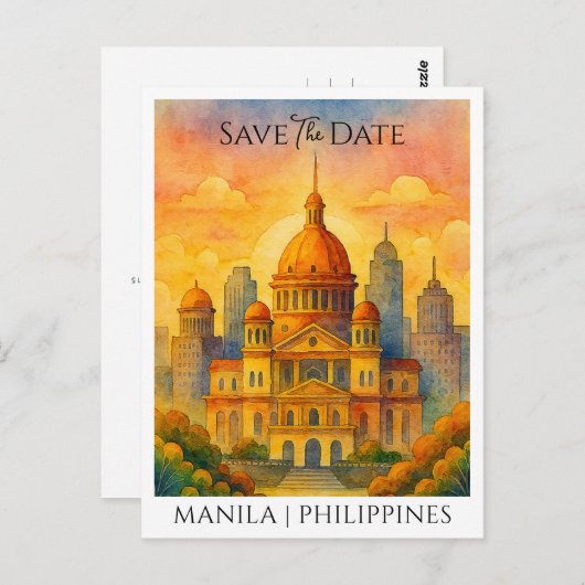 Save the Date Aankondiging Manila Filipijnen Briefkaart (Voorkant / Achterkant)