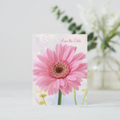Save the date aankondiging - Roze gerbera (Staand voorkant)