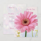 Save the date aankondiging - Roze gerbera (Voorkant / Achterkant)