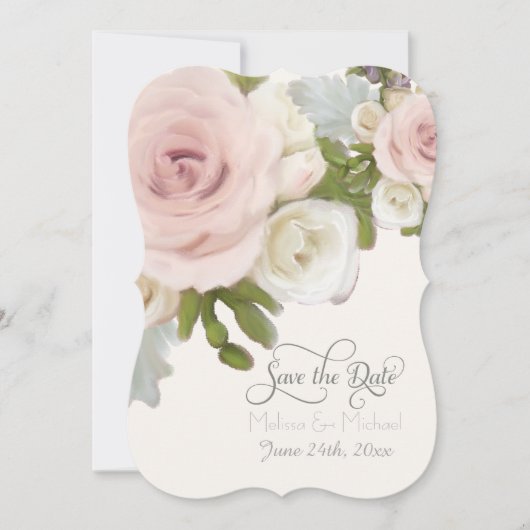 Save the Date Aankondigingen Elegante Roos Vetplan (Voorkant)