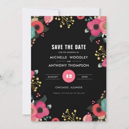 Save the date. Aankondigingen moderne Floral Weddi (Voorkant)