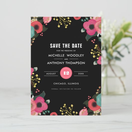 Save the date. Aankondigingen moderne Floral Weddi (Staand voorkant)