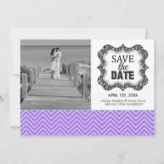 Save the Date Aankondigingen {Paarse Chevron} (Voorkant)
