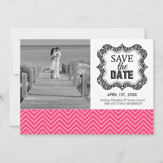 Save the Date Aankondigingen {Roze Chevron} (Voorkant)