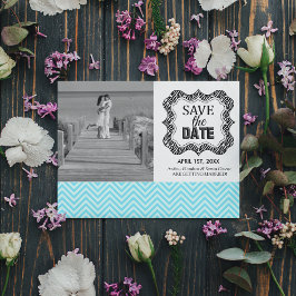 Save the Date Aankondigingen {Teal Blauwe Chevron}