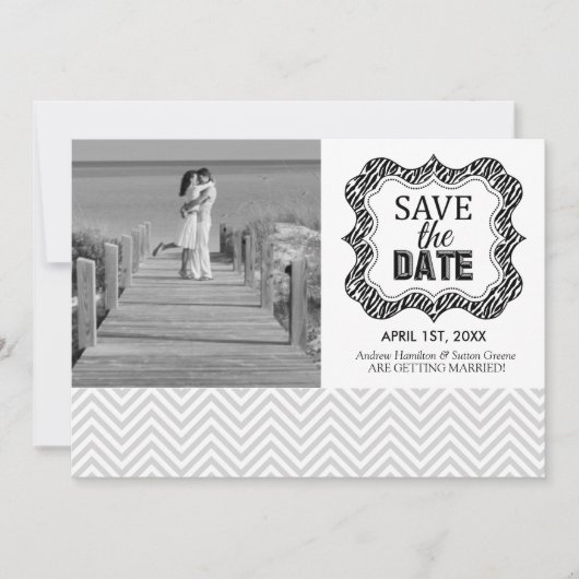 Save the Date Aankondigingen {Zilveren Chevron} (Voorkant)