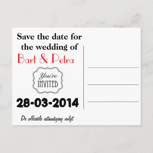 Save the date aankondigingskaart (Achterkant)
