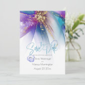 Save the date | ABSTRACT BLAUWGROEN PAARS ABSTRACT Kaart (Staand voorkant)