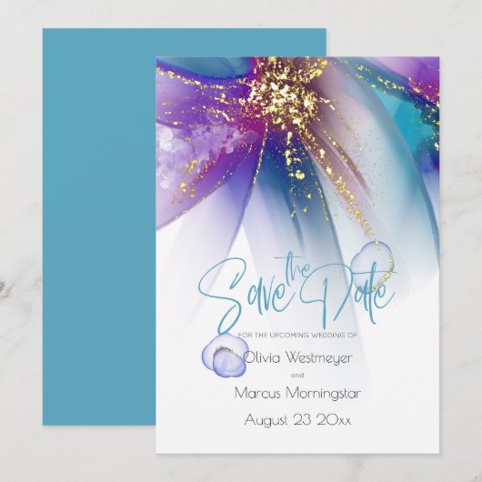 Save the date | ABSTRACT BLAUWGROEN PAARS ABSTRACT Kaart (Voorkant / Achterkant)