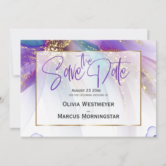 Save the date | ABSTRACT BLAUWGROEN PAARS ABSTRACT Kaart (Voorkant)