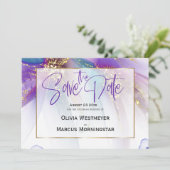 Save the date | ABSTRACT BLAUWGROEN PAARS ABSTRACT Kaart (Staand voorkant)