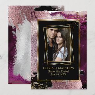 Save the date   Abstract fotogebold zwart chassis Kaart