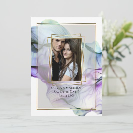 Save the date | Abstracte Inkt Blauwgroen Indigo S Kaart (Staand voorkant)