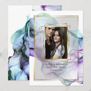 Save the date   Abstracte Inkt Blauwgroen Indigo S Kaart