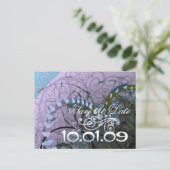 Save The Date Abstracte Paarse en Blauwe Harten Aankondigingskaart (Staand voorkant)