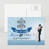 Save the Date (Afro-Amerikaans echtpaar) Aankondigingskaart (Voorkant / Achterkant)