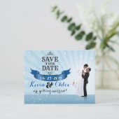 Save the Date (Afro-Amerikaans echtpaar) Aankondigingskaart (Staand voorkant)