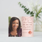 Save the Date afstudeerfeest roos budget (Staand voorkant)