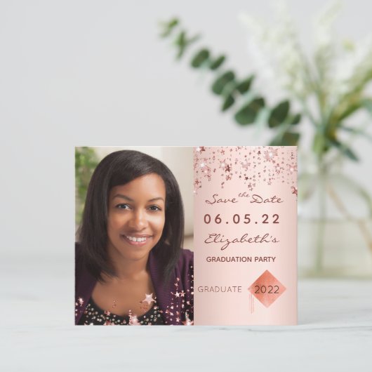 Save the Date afstudeerfeest roos budget (Staand voorkant)