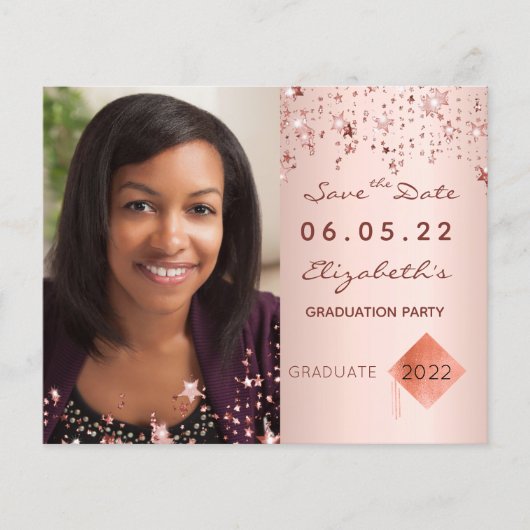 Save the Date afstudeerfeest roos budget (Voorkant)