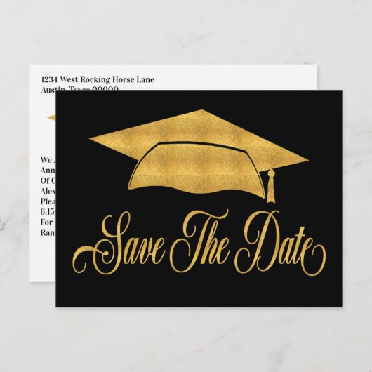 Save The Date Afstuderen - Faux Gold Afstudeerder  Aankondigingskaart (Voorkant / Achterkant)