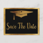 Save the Date Afstuderen - Zwart & Faux Gold Stijl Aankondigingskaart (Voorkant)