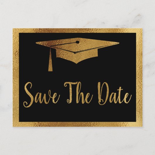 Save the Date Afstuderen - Zwart & Faux Gold Stijl Aankondigingskaart (Voorkant)