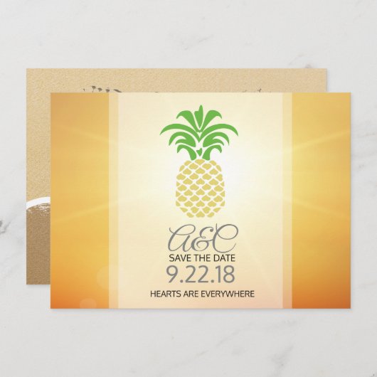 Save the Date  Ananas Hartjes (Voorkant / Achterkant)
