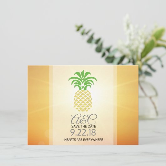 Save the Date  Ananas Hartjes (Staand voorkant)