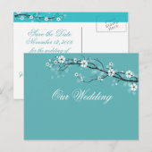 Save the Date-ansichtkaarten witte bloesems Aankondigingskaart (Voorkant / Achterkant)