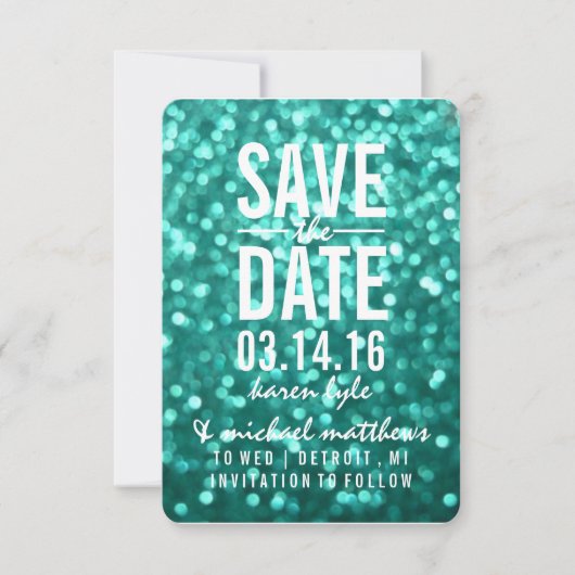 Save the Date | Aqua Lit Glitter Fab (Voorkant)