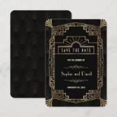 Save the date | Art Deco Black Gatsby jaren 20 (Voorkant / Achterkant)