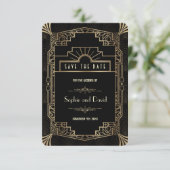 Save the date | Art Deco Black Gatsby jaren 20 (Staand voorkant)