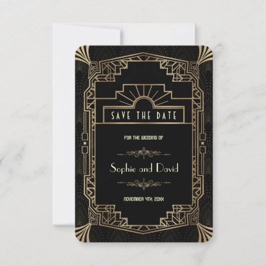 Save the date | Art Deco Black Gatsby jaren 20 (Voorkant)