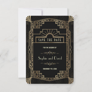 Save the date Art Deco Black Gatsby jaren 20