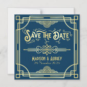 Save the Date Art Deco Gatsby Glamour Goud Blauw Magnetische Uitnodiging (Voorkant)