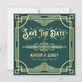 Save the Date Art Deco Gatsby Glamour Goud Groen Magnetische Uitnodiging (Voorkant)