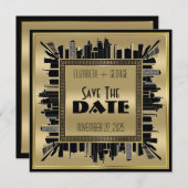 Save the Date Art Deco Gatsby Glamour Goud Zwart Kaart (Voorkant / Achterkant)