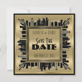 Save the Date Art Deco Gatsby Glamour Goud Zwart Kaart (Voorkant)
