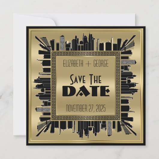 Save the Date Art Deco Gatsby Glamour Goud Zwart Kaart (Voorkant)
