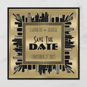 Save the Date Art Deco Gatsby Glamour Goud Zwart Kaart