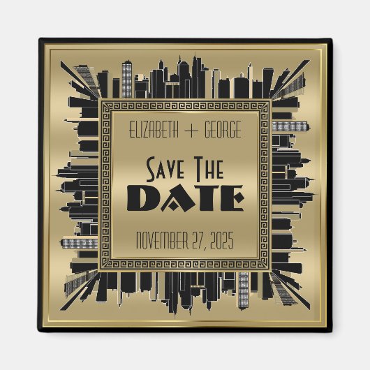 Save the Date Art Deco Gatsby Glamour Goud Zwart Magneet (Voorkant)