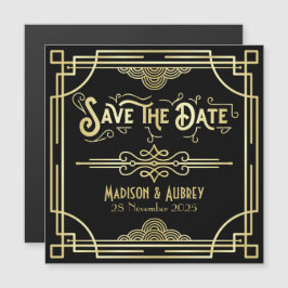 Save the Date Art Deco Gatsby Glamour Goud Zwart Magnetische Uitnodiging