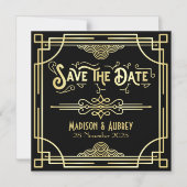Save the Date Art Deco Gatsby Glamour Goud Zwart Magnetische Uitnodiging (Voorkant)