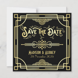Save the Date Art Deco Gatsby Glamour Goud Zwart Magnetische Uitnodiging